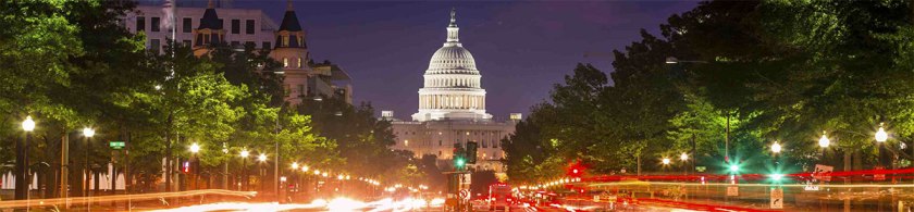 View of the capitol building in Washington D.C. at night